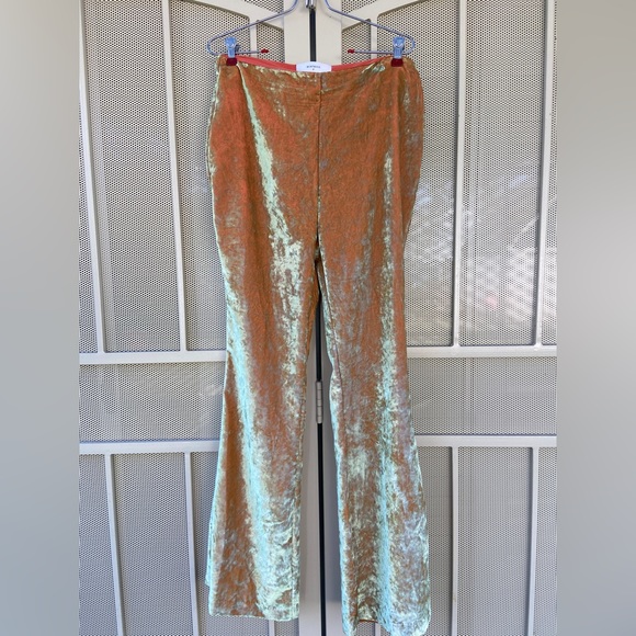 Beatrice X Anthropologie Chartreuse Velvet Flare Pants Italia - Picture 10 of 14